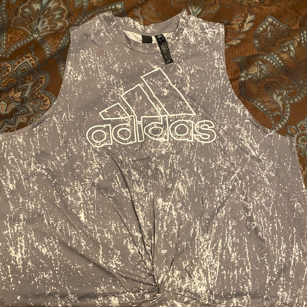 Adidas tank with twist front. Like new. Grey with white.